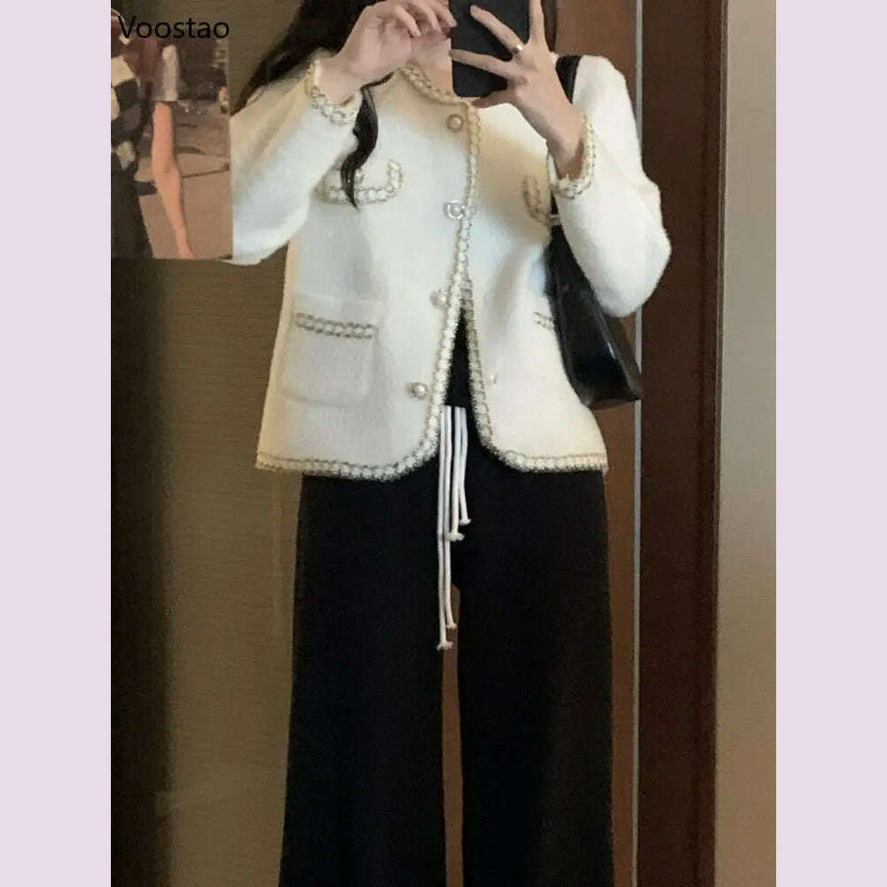 Elegant Imitation Mink Cashmere Sweater Jacket Women Autumn Winter Korean O-Neck Loose Knitted Cardigan Female Fashion Outwear - KIMLUD