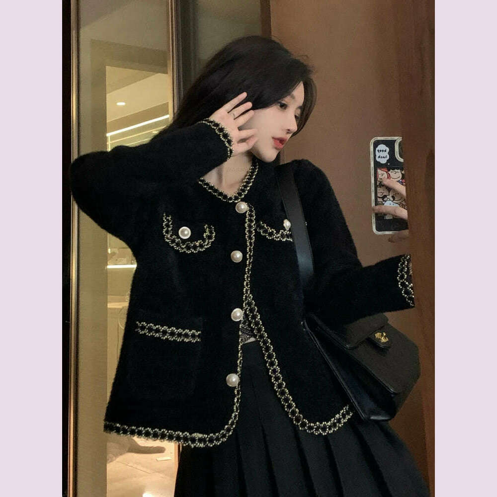 Elegant Imitation Mink Cashmere Sweater Jacket Women Autumn Winter Korean O-Neck Loose Knitted Cardigan Female Fashion Outwear - KIMLUD