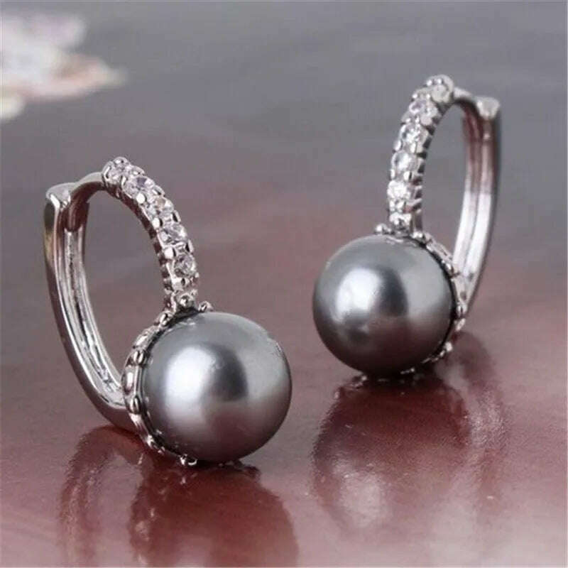 Elegant Imitation Pearl Silver Color Hoop Earrings for Women Jewelry Wedding Brincos Engagement Statement Earring Accessories - KIMLUD