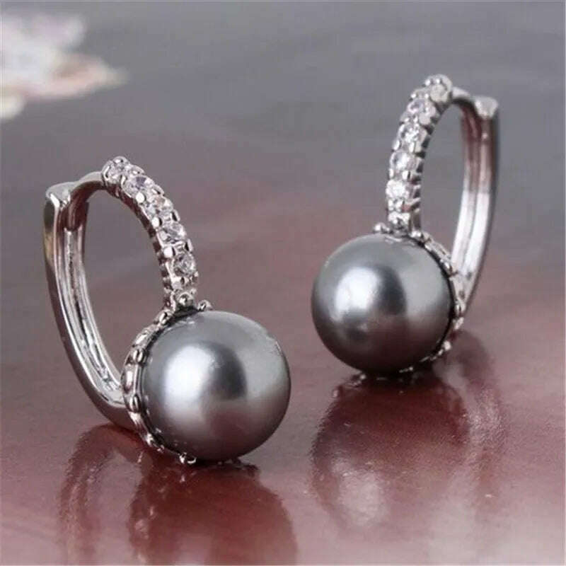 Elegant Imitation Pearl Silver Color Hoop Earrings for Women Jewelry Wedding Brincos Engagement Statement Earring Accessories - KIMLUD