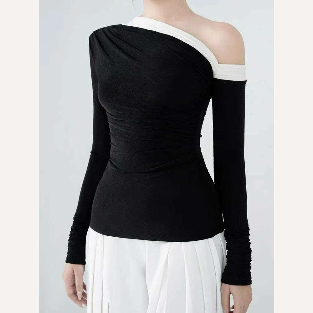 KIMLUD, Elegant Knitted Skew Collar Waist Coat Loose Pleated Pants Set 2 Pcs Summer 2024 New Arrival, KIMLUD Womens Clothes