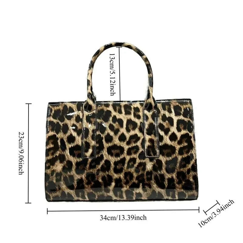 Elegant Large Capacity Lady's Tote Bag Fashionable Leopard Print Single Shoulder Bag High Quality Polyester Fiber Zipper Closure