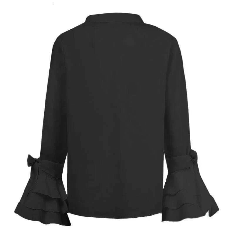 KIMLUD, Elegant Office Blouse Women Fashion Shirts Tunic 2024 VONDA Long Flare Sleeve Tops Casual Solid Buttons Party Blusas Femininas, KIMLUD Womens Clothes