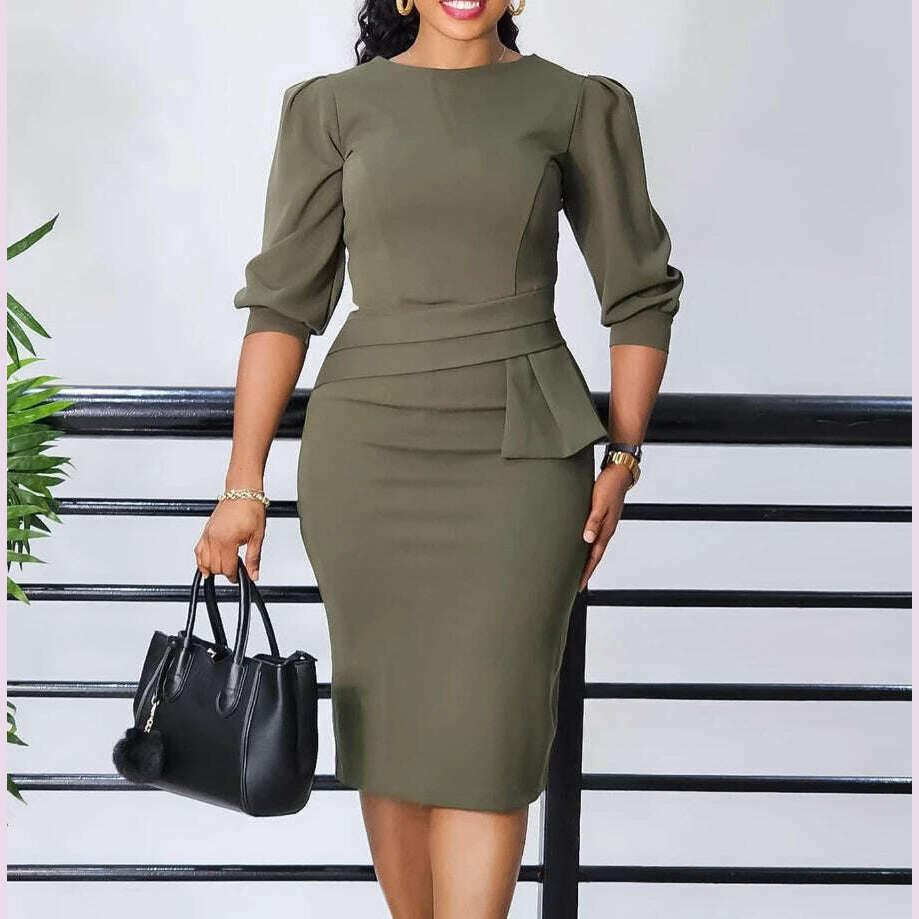Pleated High Waist Pencil Dress
