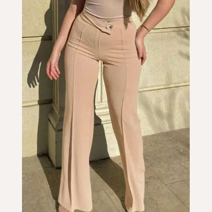 KIMLUD, Elegant Plain Zip Fly High Waist Work Pants 2023 Summer European & American Women's Clothing Casual Daily Fashion Trousers, KIMLUD Womens Clothes