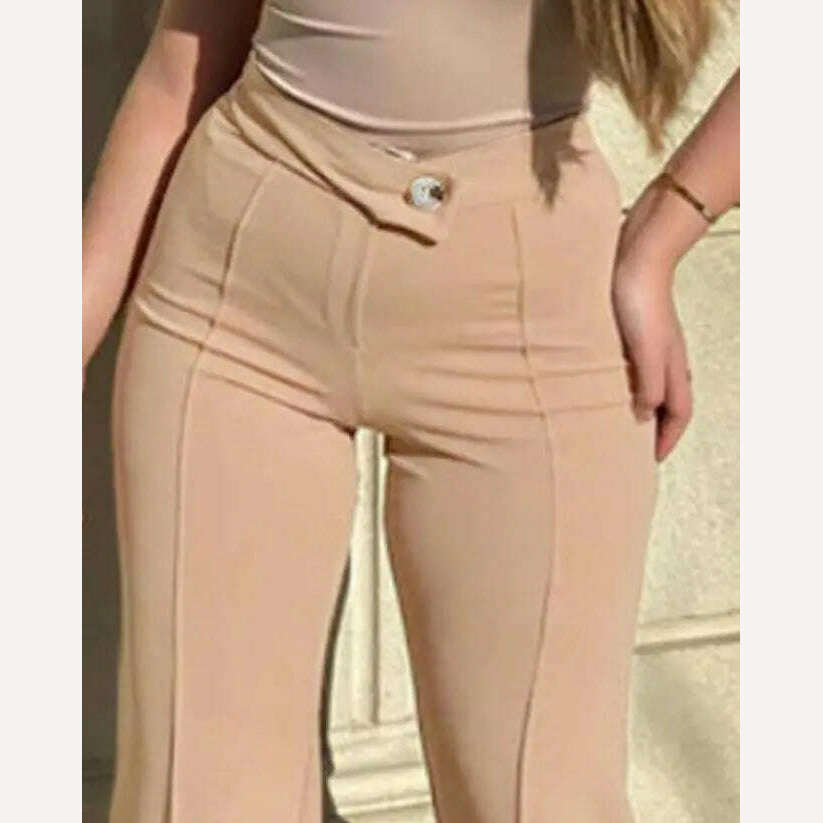 KIMLUD, Elegant Plain Zip Fly High Waist Work Pants 2023 Summer European & American Women's Clothing Casual Daily Fashion Trousers, KIMLUD Womens Clothes