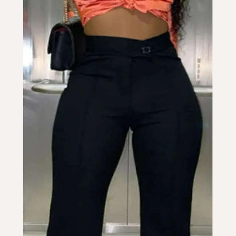 KIMLUD, Elegant Plain Zip Fly High Waist Work Pants 2023 Summer European & American Women's Clothing Casual Daily Fashion Trousers, KIMLUD Womens Clothes