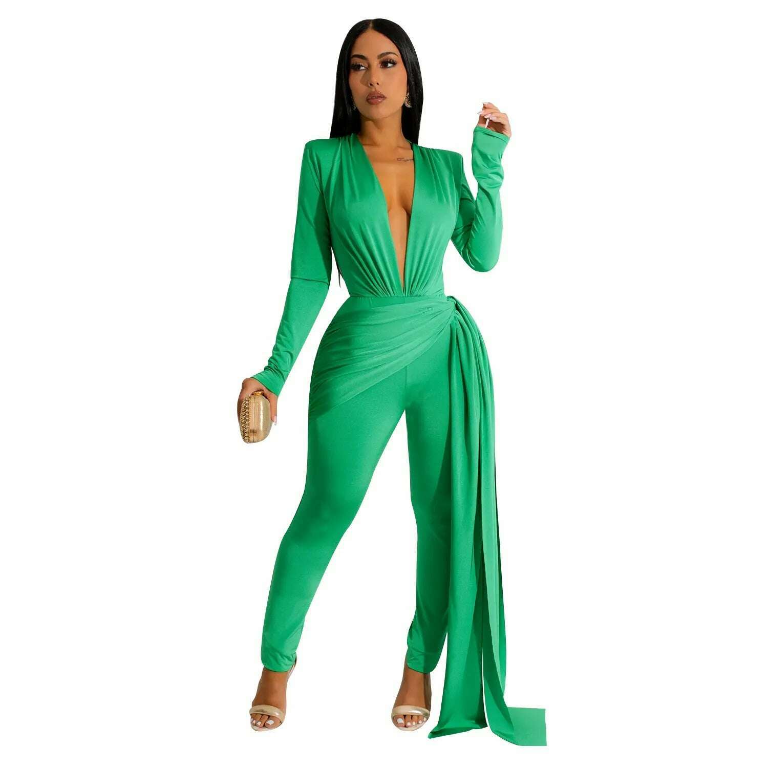 KIMLUD, Elegant Ribbon Bodycon Jumpsuits Sexy Long Sleeve Lace Up Romper Club Party Summer Women Clothes Overalls Luxury One Piece 2023, KIMLUD Womens ClothesKIMLUD, Elegant Ribbon Bodycon Jumpsuits Sexy Long Sleeve Lace Up Romper Club Party Summer Women Clothes Overalls Luxury One Piece 2023, green / S, KIMLUD APPAREL - Womens Clothes