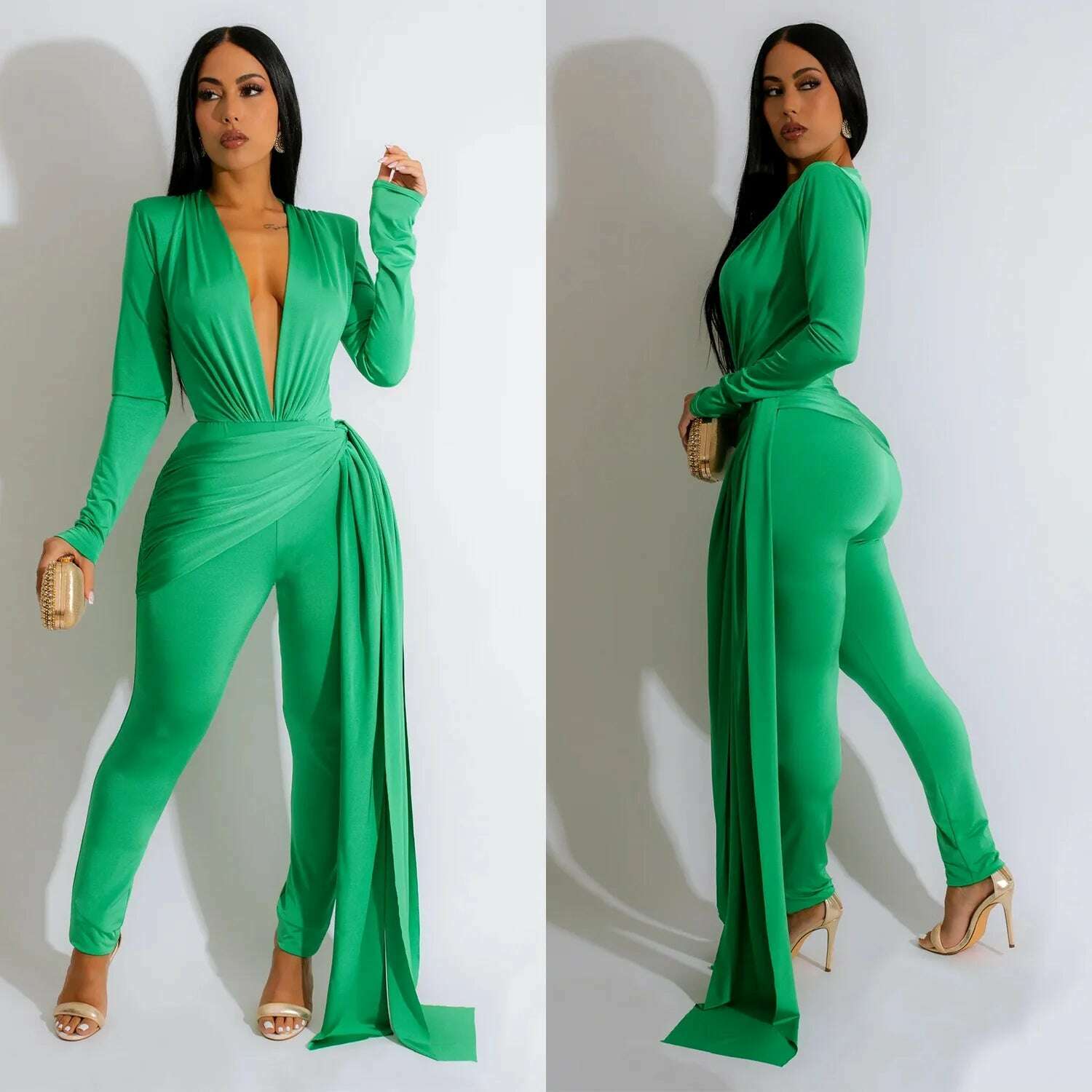 KIMLUD, Elegant Ribbon Bodycon Jumpsuits Sexy Long Sleeve Lace Up Romper Club Party Summer Women Clothes Overalls Luxury One Piece 2023, KIMLUD Womens Clothes