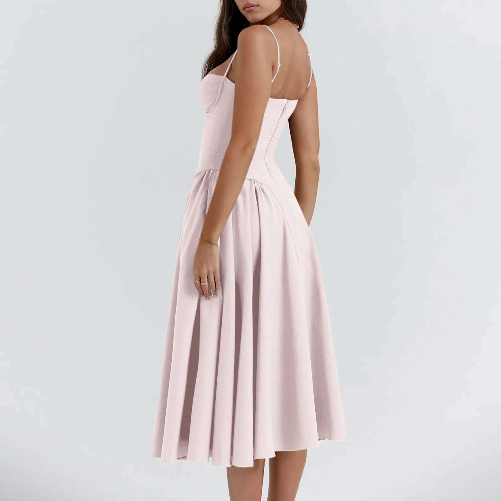 KIMLUD, Elegant Slim Backless Midi Dress Women Fashion Solid Suspender Dresses 2024 New Summer Female Party Evening Robes Vestidos, KIMLUD Womens Clothes