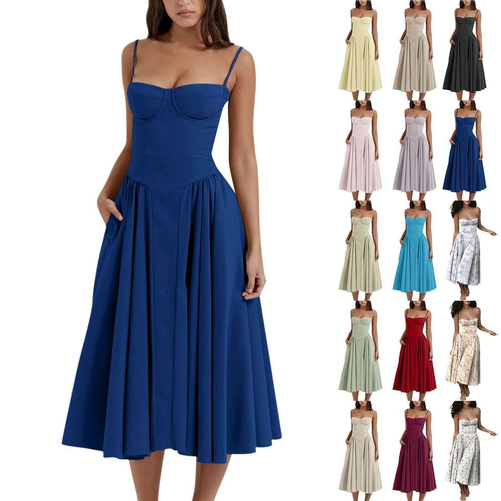 KIMLUD, Elegant Slim Backless Midi Dress Women Fashion Solid Suspender Dresses 2024 New Summer Female Party Evening Robes Vestidos, KIMLUD Womens Clothes