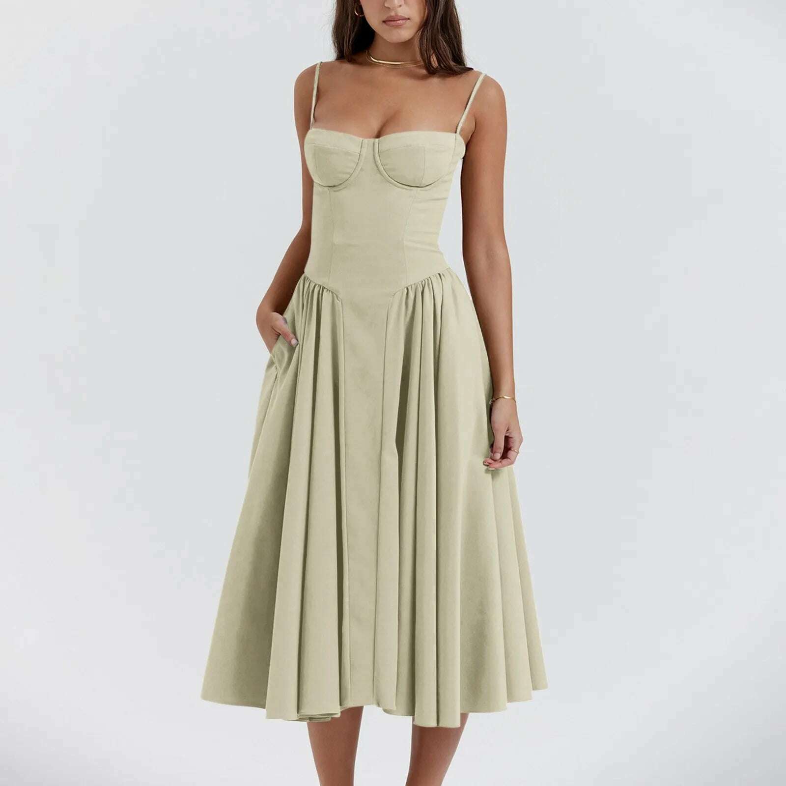 KIMLUD, Elegant Slim Backless Midi Dress Women Fashion Solid Suspender Dresses 2024 New Summer Female Party Evening Robes Vestidos, Green / L, KIMLUD APPAREL - Womens Clothes