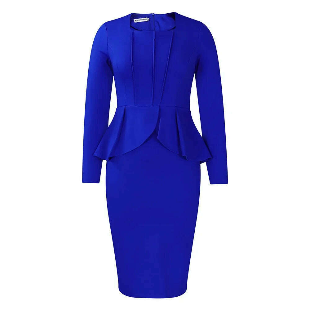 Elegant Solid Ruffle Party Dress Women Fashion Pleated Bodycon Evening Wedding Work Business Midi Dress - KIMLUD
