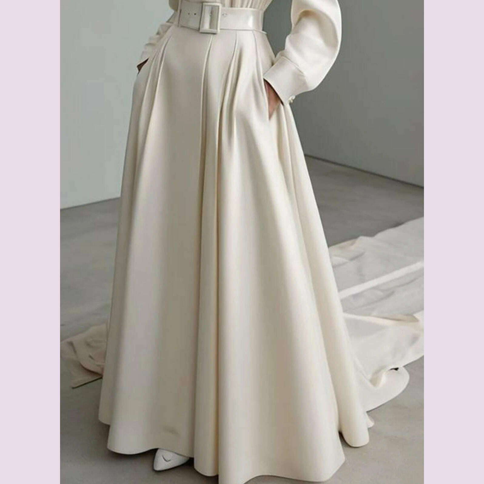 Elegant Vintage Bohemian Dress For Women Summer Casual Loose Suit Collar Long Sleeve Pocket Belt A Line Long Dresses Maxi Dress - KIMLUD