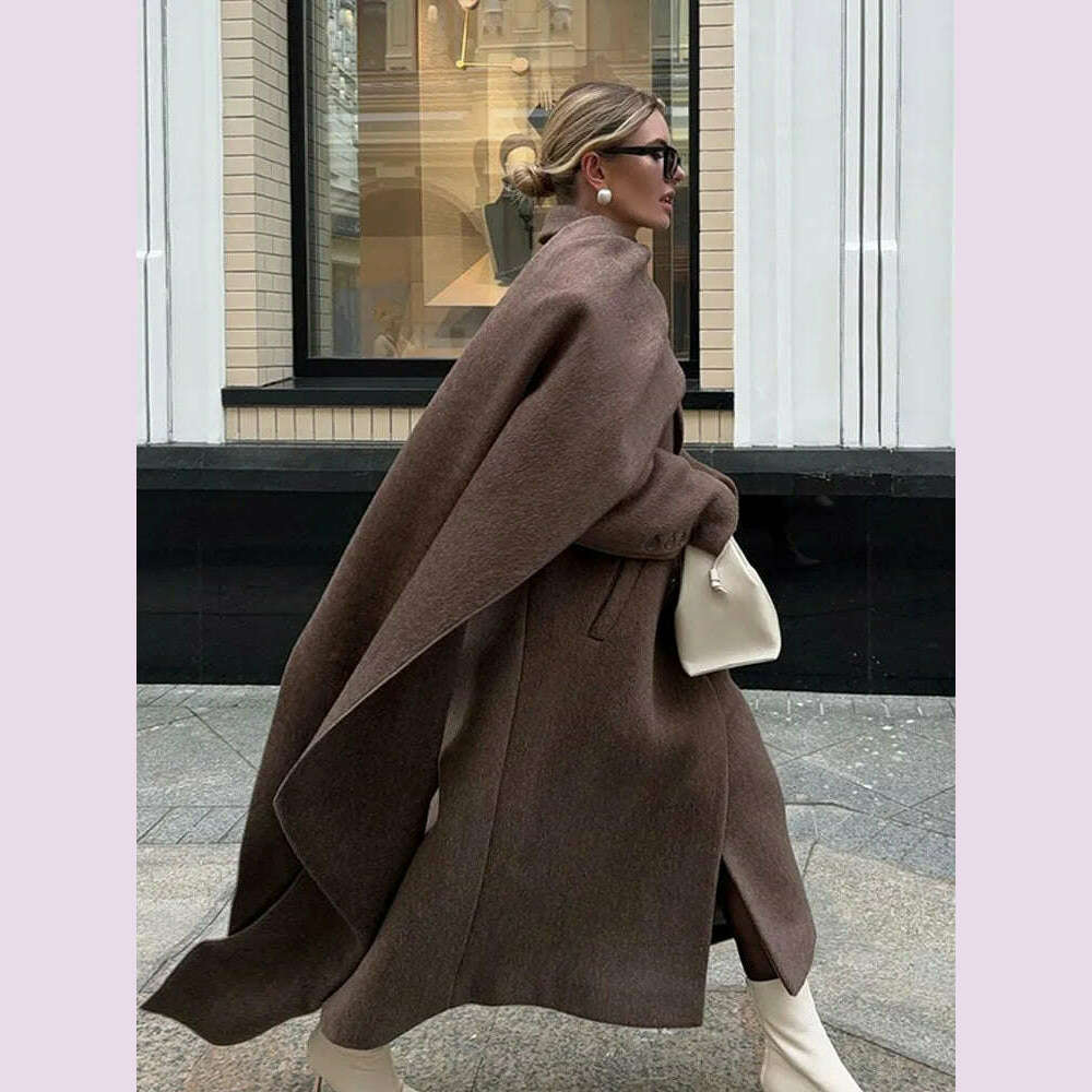 KIMLUD, Elegant Vintage Woolen Overcoat For Women Single Breasted Scarf Loose Jacket Pocket Casual Coat 2024 Autumn New Lady Outerwear, KIMLUD Womens Clothes