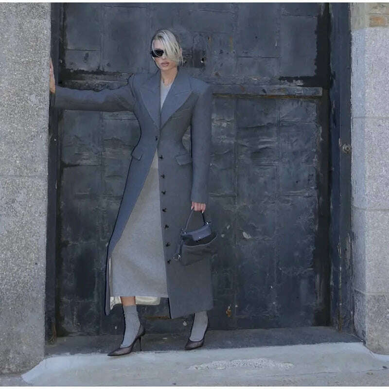 KIMLUD, Elegant Waist Up Single Breasted Wool Blends Overcoat Women Fashion Lapel Slim Fits Long Coats Winter New Commute Lady Outwear, KIMLUD Womens Clothes
