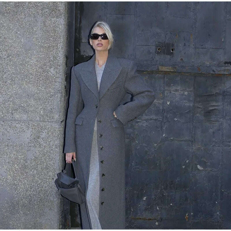 KIMLUD, Elegant Waist Up Single Breasted Wool Blends Overcoat Women Fashion Lapel Slim Fits Long Coats Winter New Commute Lady Outwear, KIMLUD Womens Clothes