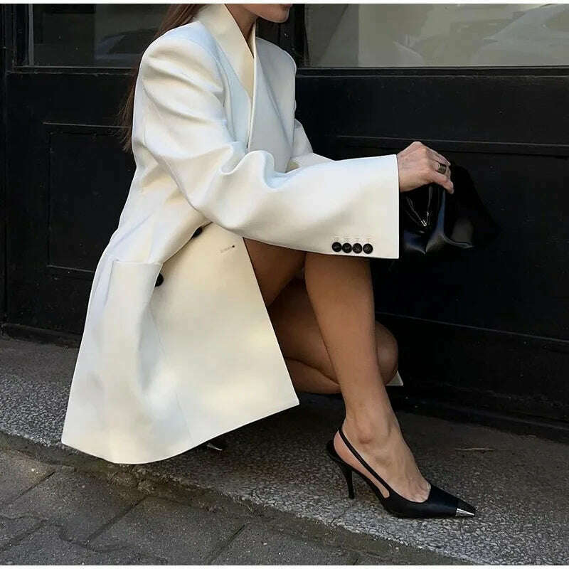 KIMLUD, Elegant White Stand Collar Double Pocket Jacket Women Fashion Long Sleeves Cuff Buttons Blazer 2024 Autumn Office Lady Outwear, KIMLUD Womens Clothes