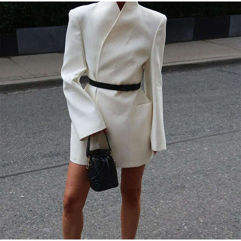KIMLUD, Elegant White Stand Collar Double Pocket Jacket Women Fashion Long Sleeves Cuff Buttons Blazer 2024 Autumn Office Lady Outwear, KIMLUD Womens Clothes