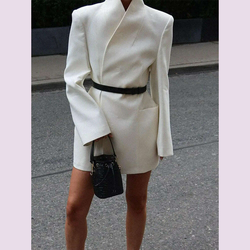 KIMLUD, Elegant White Stand Collar Double Pocket Jacket Women Fashion Long Sleeves Cuff Buttons Blazer 2024 Autumn Office Lady Outwear, KIMLUD Womens Clothes
