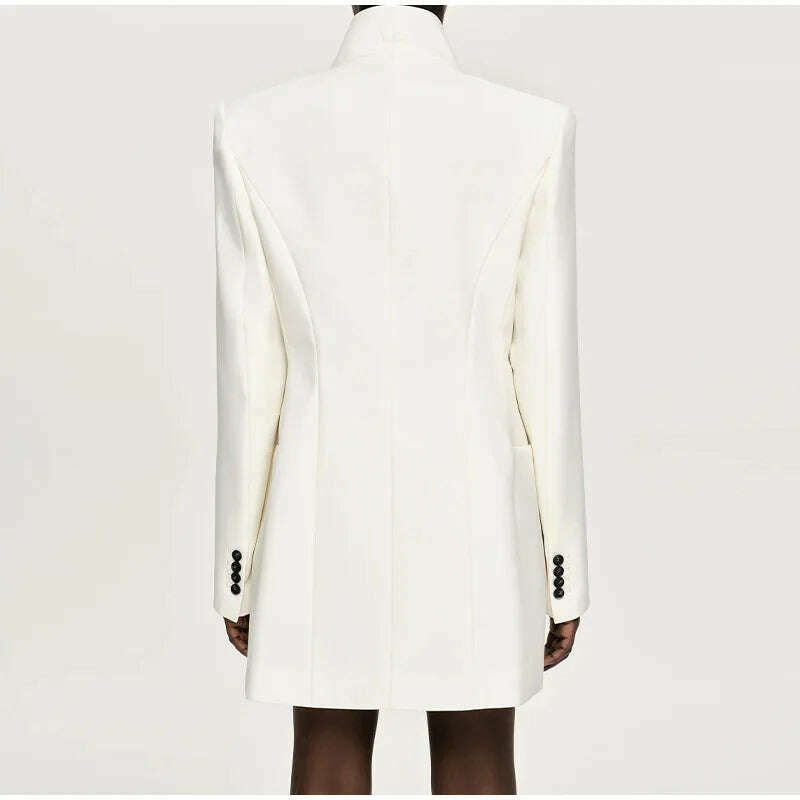 KIMLUD, Elegant White Stand Collar Double Pocket Jacket Women Fashion Long Sleeves Cuff Buttons Blazer 2024 Autumn Office Lady Outwear, KIMLUD Womens Clothes