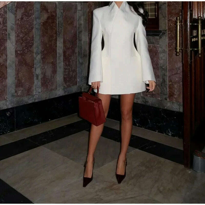 KIMLUD, Elegant White Stand Collar Double Pocket Jacket Women Fashion Long Sleeves Cuff Buttons Blazer 2024 Autumn Office Lady Outwear, KIMLUD Womens Clothes
