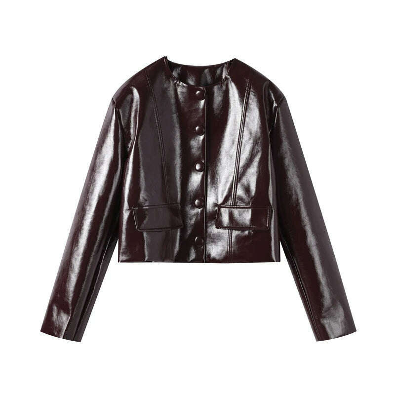 KIMLUD, Elegant Women Leather Jacket Skirt Suit Turn Down Collar Single Breasted Female Coat High Waist Mini Skirts Lady Two Piece Sets, KIMLUD Womens Clothes