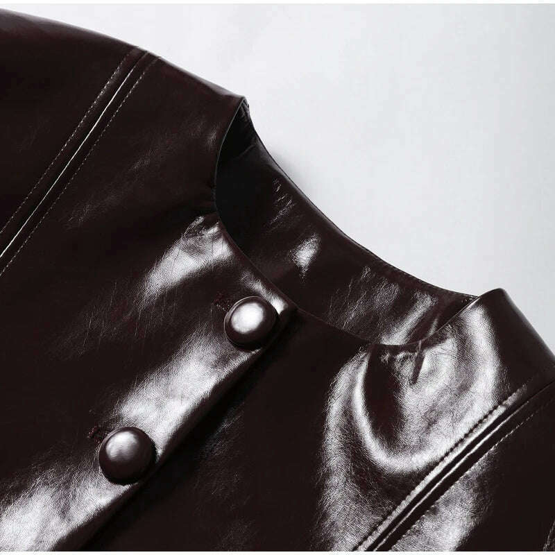 KIMLUD, Elegant Women Leather Jacket Skirt Suit Turn Down Collar Single Breasted Female Coat High Waist Mini Skirts Lady Two Piece Sets, KIMLUD Womens Clothes