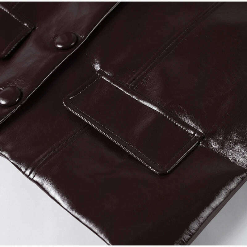 KIMLUD, Elegant Women Leather Jacket Skirt Suit Turn Down Collar Single Breasted Female Coat High Waist Mini Skirts Lady Two Piece Sets, KIMLUD Womens Clothes