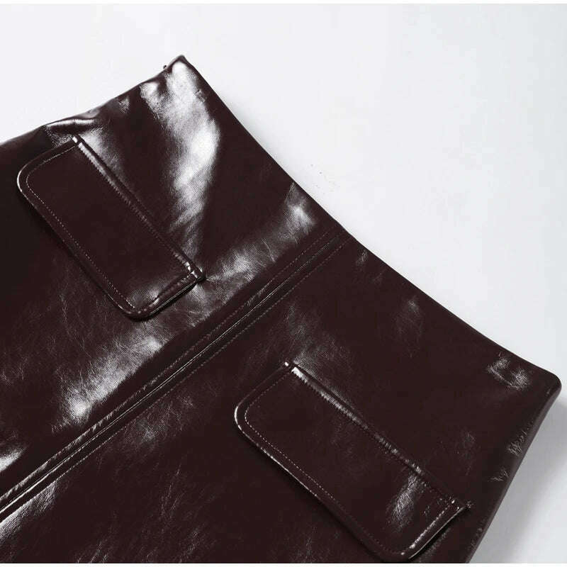 KIMLUD, Elegant Women Leather Jacket Skirt Suit Turn Down Collar Single Breasted Female Coat High Waist Mini Skirts Lady Two Piece Sets, KIMLUD Womens Clothes