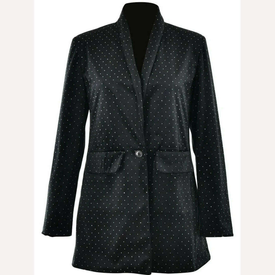 KIMLUD, Elegant Womens Black Blazers Fashion Long Sleeve Rhinestone Velvet Suit Streetwear Office Lady Sexy Single Button Coats Jackets, Black / S, KIMLUD APPAREL - Womens Clothes