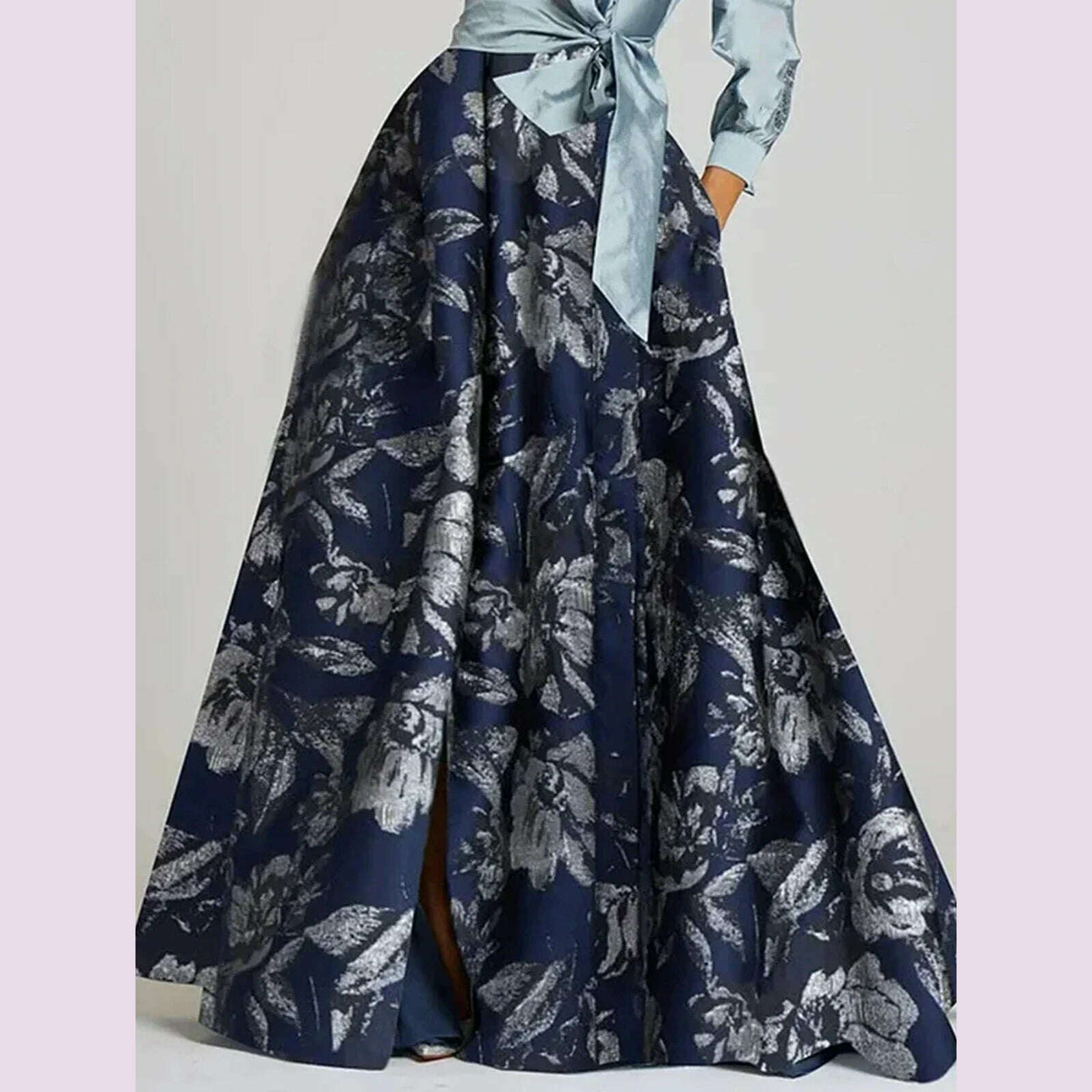 KIMLUD, Elegant Women's Long Dress Turn Down Collar Vintage Floral Print with Belt Long Sleeve Bow Autumn Satin Patchwork Dresses 2024, KIMLUD Womens Clothes