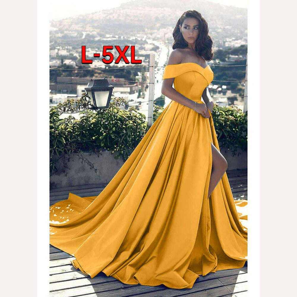 KIMLUD, Elegantes Off Shoulder Plus Size Dress Women Sexy V-neck Luxury Backless High Waist Slit Evening Party Dress Vestidos De Fiesta, yellow / L, KIMLUD APPAREL - Womens Clothes