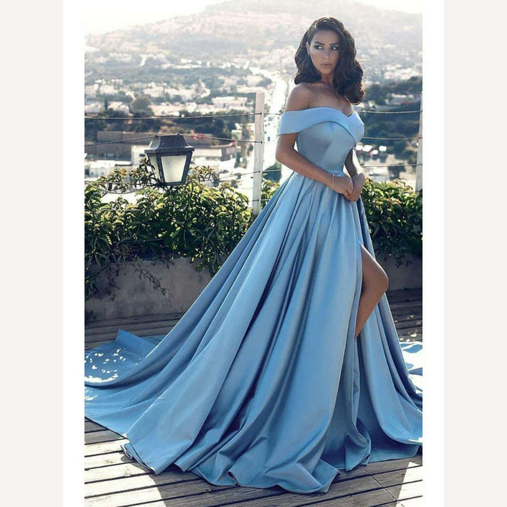KIMLUD, Elegantes Off Shoulder Plus Size Dress Women Sexy V-neck Luxury Backless High Waist Slit Evening Party Dress Vestidos De Fiesta, blue / L, KIMLUD APPAREL - Womens Clothes