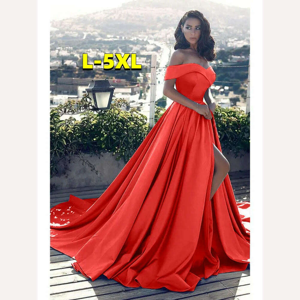 KIMLUD, Elegantes Off Shoulder Plus Size Dress Women Sexy V-neck Luxury Backless High Waist Slit Evening Party Dress Vestidos De Fiesta, red / L, KIMLUD APPAREL - Womens Clothes