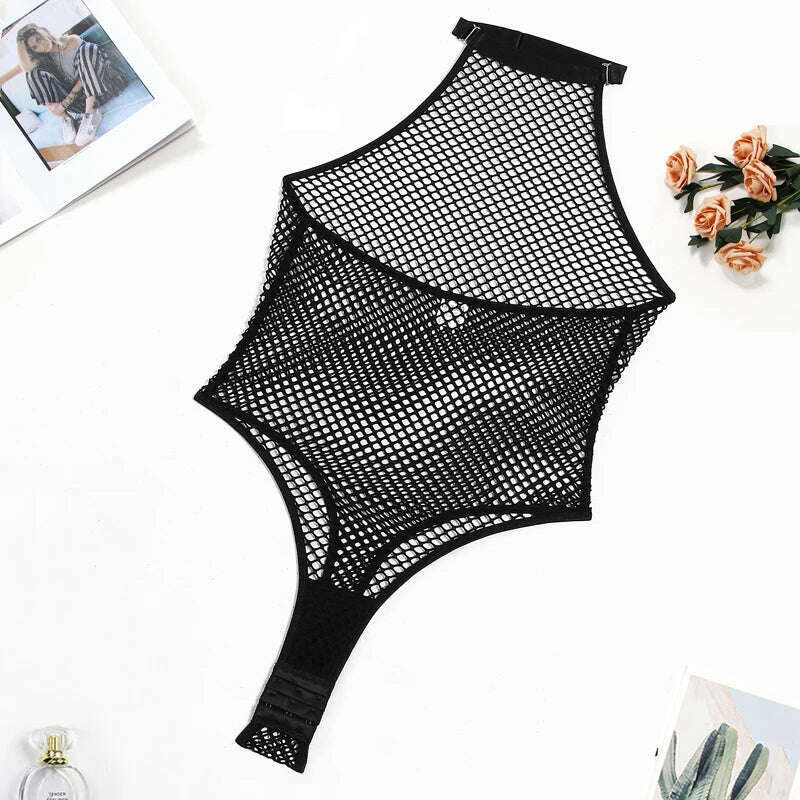 KIMLUD, Ellolace Erotic Bodysuit Fishnet Transparent Mesh Body Sensual See Through Sissy Bodystocking Porn Crotch Open Sex Tops, KIMLUD Womens Clothes