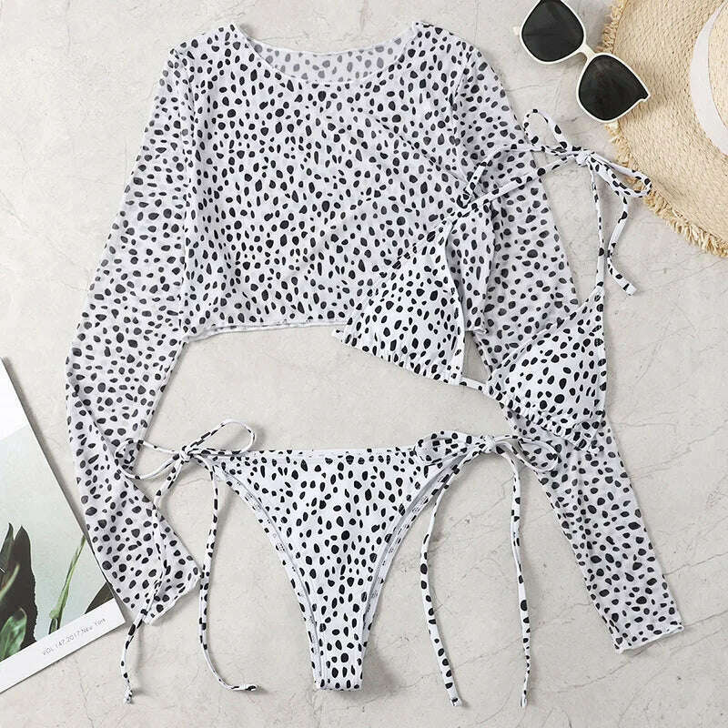 KIMLUD, Ellolace Leopard Women's Swimsuit Of 3 Items Halter Micro Bikini Top Separately Print Bathing Suit Brazilian Low Waist Beachwear, White / XL, KIMLUD Womens Clothes