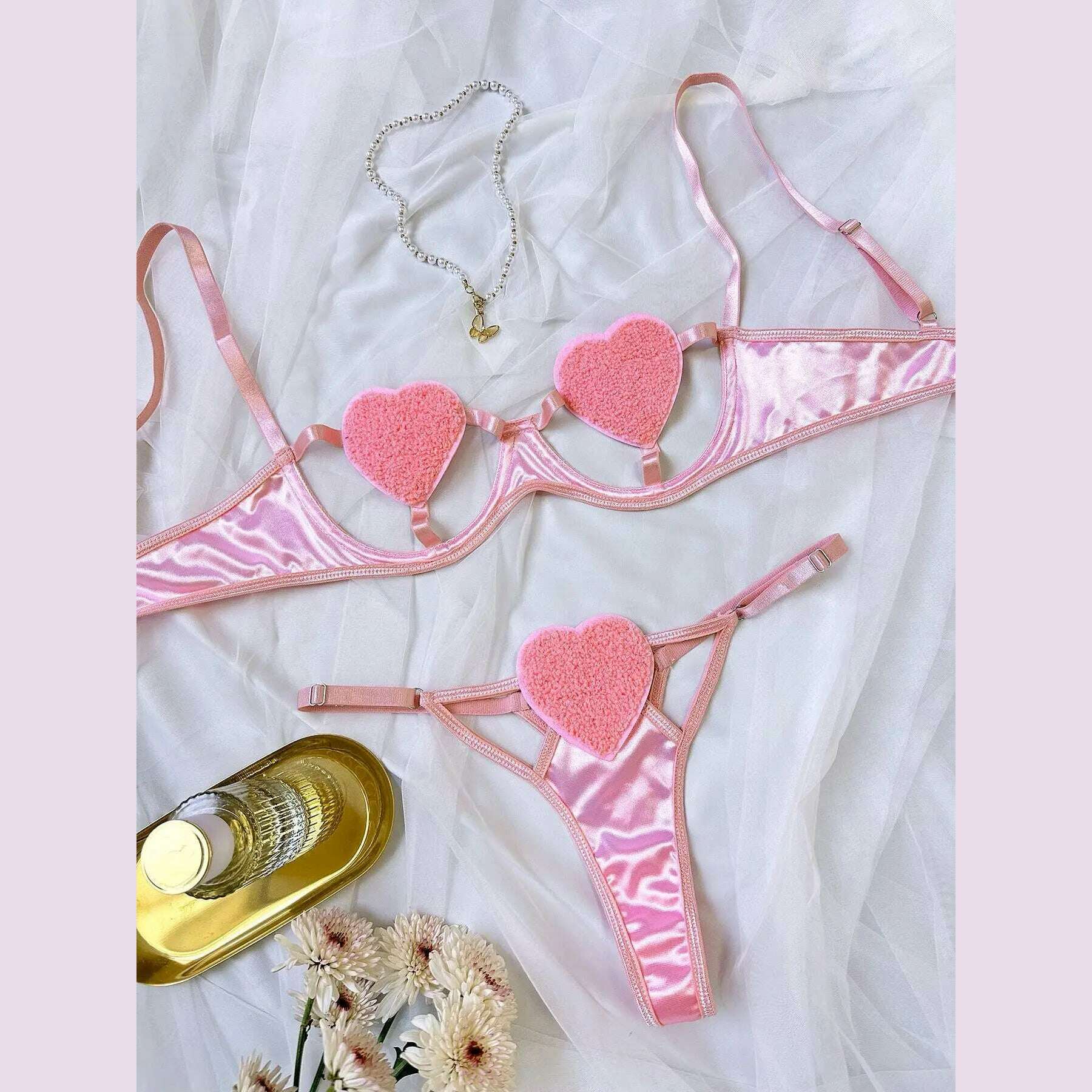 KIMLUD, Ellolace Porn Lingerie Love Hollow Out Bra Fantasy Bilizna Sexy Romantic Adult Costume Wetlook Silk Hot Outfit Open Underwear, Light Pink / S, KIMLUD APPAREL - Womens Clothes