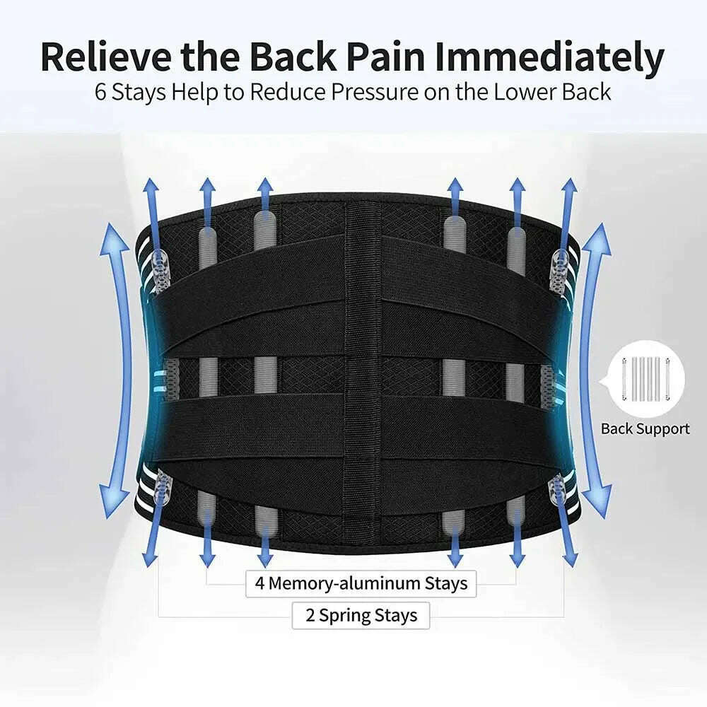 KIMLUD, Elstiac Lumbar Back Belt Waist Support Trainer Adjustable Lumbar Pad with 6 Stays Abdominal Binder Fitness Gym Belts Women Men, KIMLUD Womens Clothes