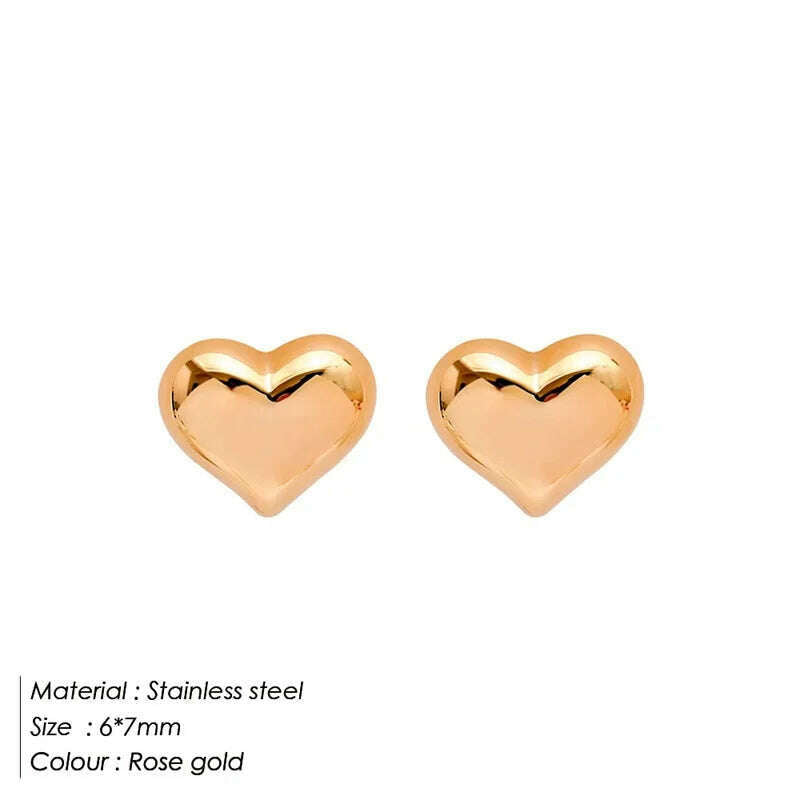 KIMLUD, eManco Stainless Steel Love Three-dimensional Stud Earrings Female Peach Heart-shaped Fashion Clip Earring Party Jewelry, Rose Gold Color, KIMLUD Womens Clothes