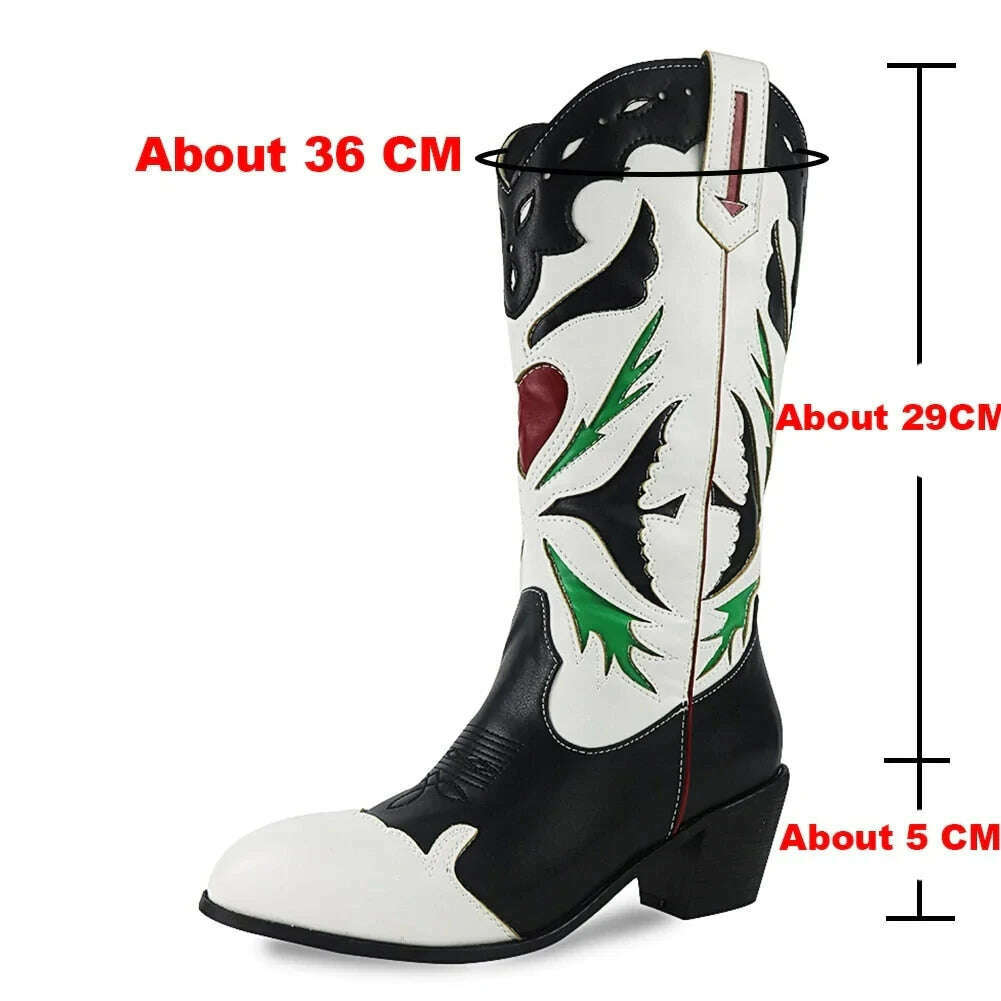 KIMLUD, Embroidered Western Boots For Women Heart Shaped Fashion Cowboy Cowgirl Boots Handmake Retro Vintage Shoes 2022 Winter Autumn, KIMLUD Womens Clothes