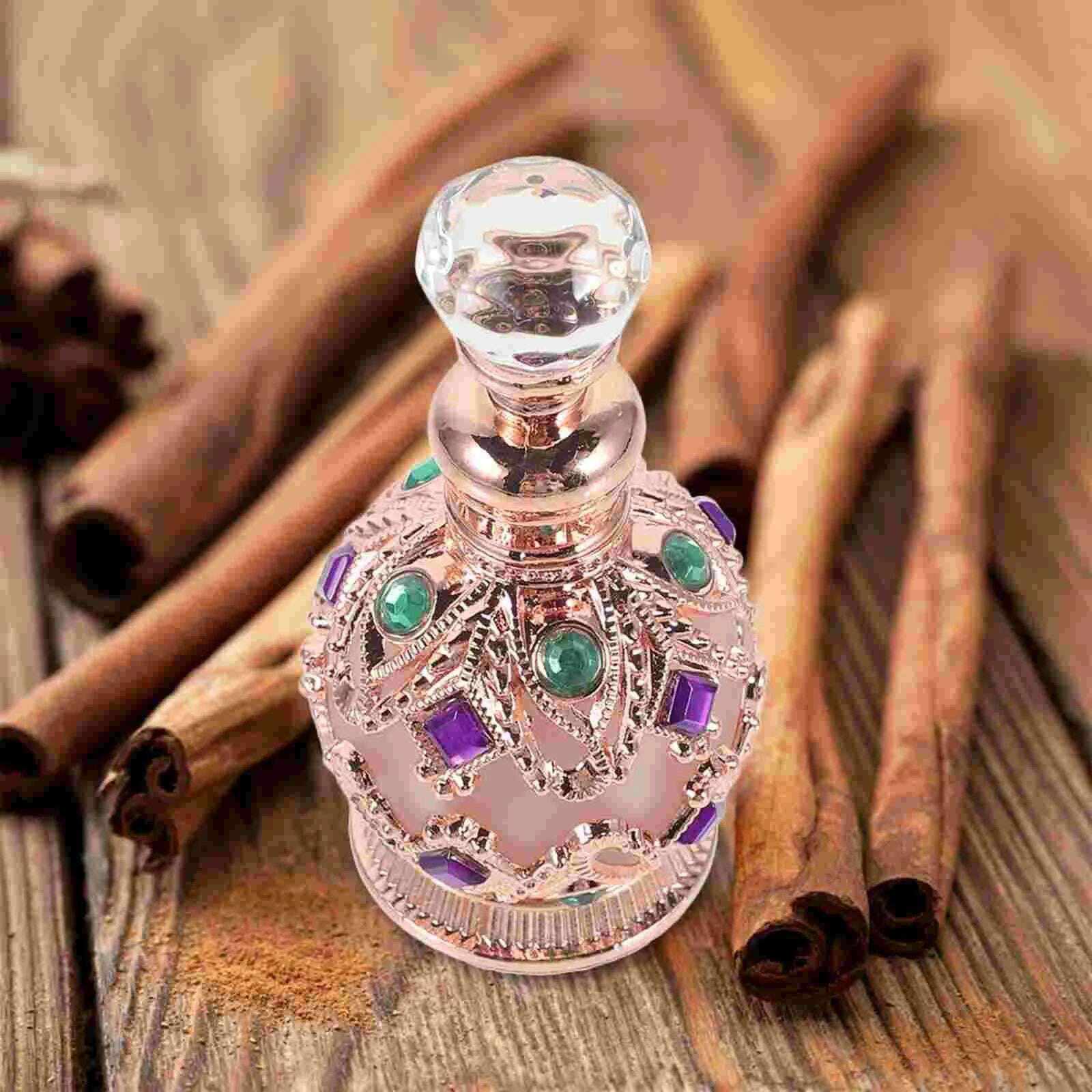 Empty Jeweled Essential Oil Bottle for Travel Vintage Bottle Mini Dropper Bottle Metal 15ml Perfume Bottle Arab Style Women Gift - KIMLUD