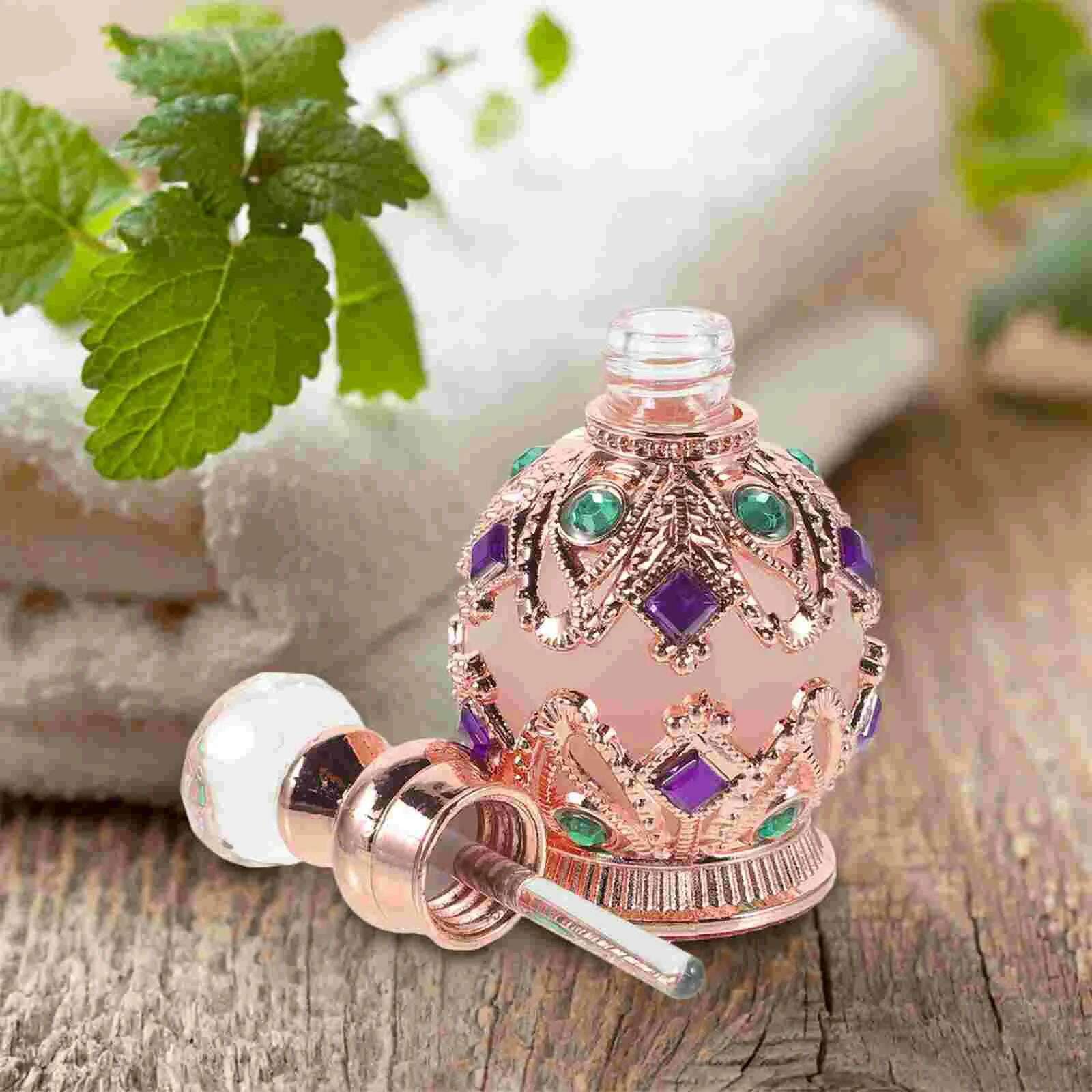 Empty Jeweled Essential Oil Bottle for Travel Vintage Bottle Mini Dropper Bottle Metal 15ml Perfume Bottle Arab Style Women Gift - KIMLUD