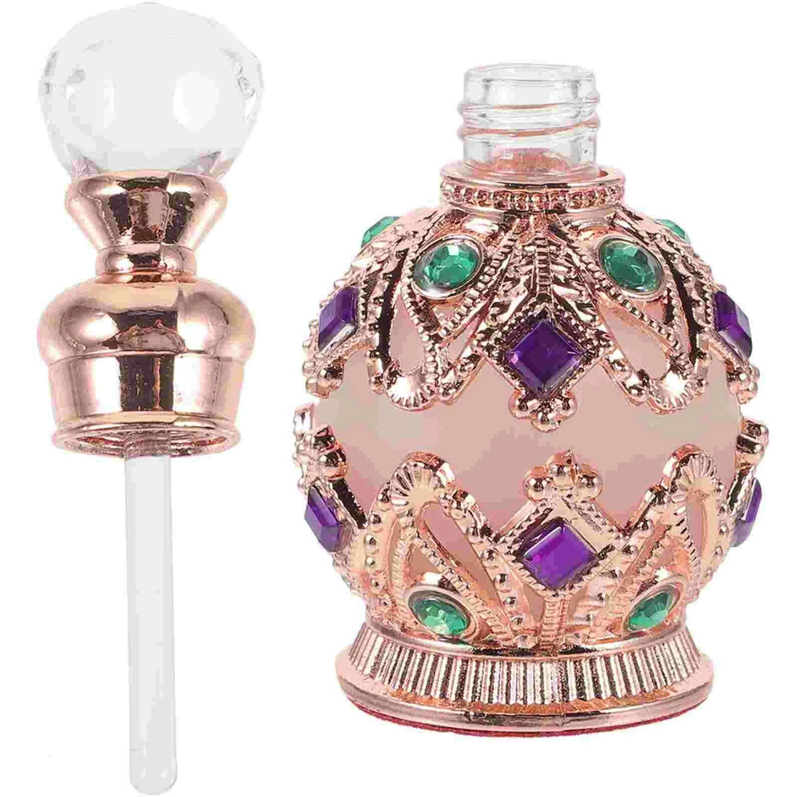 Empty Jeweled Essential Oil Bottle for Travel Vintage Bottle Mini Dropper Bottle Metal 15ml Perfume Bottle Arab Style Women Gift - KIMLUD