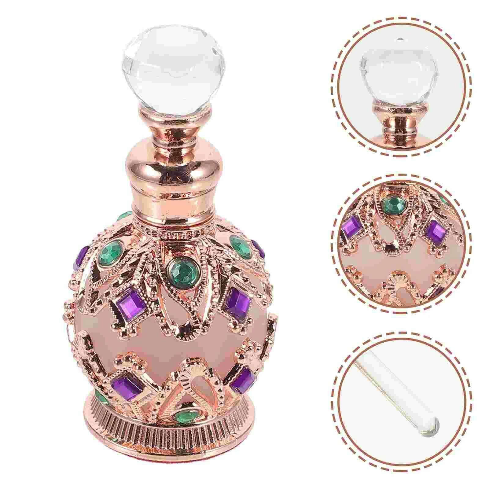 Empty Jeweled Essential Oil Bottle for Travel Vintage Bottle Mini Dropper Bottle Metal 15ml Perfume Bottle Arab Style Women Gift - KIMLUD