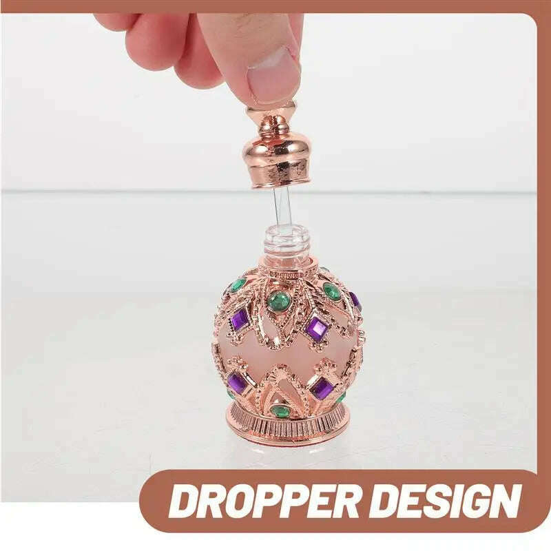 Empty Jeweled Essential Oil Bottle for Travel Vintage Bottle Mini Dropper Bottle Metal 15ml Perfume Bottle Arab Style Women Gift - KIMLUD