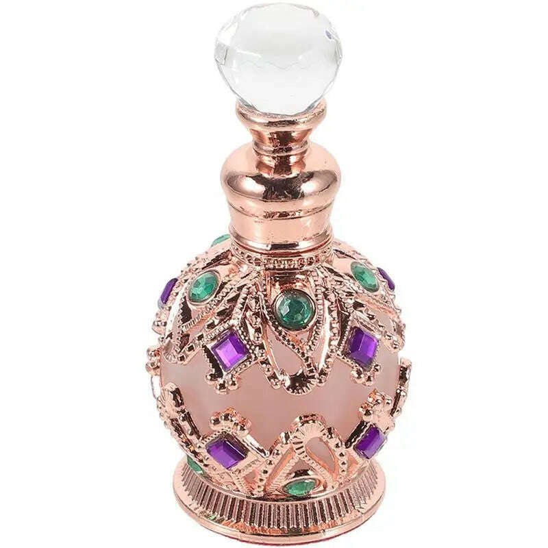 Empty Jeweled Essential Oil Bottle for Travel Vintage Bottle Mini Dropper Bottle Metal 15ml Perfume Bottle Arab Style Women Gift - KIMLUD