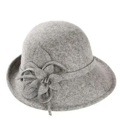 KIMLUD, England Style Ladies Wool Fedoras Hats Black White Flower Wool felt Hat Fashion Women Church maison michel Cloche Hat Cap, 2, KIMLUD APPAREL - Womens Clothes