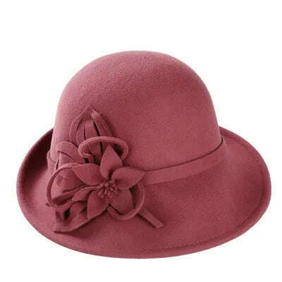 KIMLUD, England Style Ladies Wool Fedoras Hats Black White Flower Wool felt Hat Fashion Women Church maison michel Cloche Hat Cap, 6, KIMLUD APPAREL - Womens Clothes