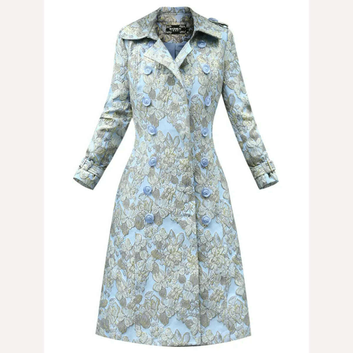 England Style Trench Women Jacquard Coat Winter Double Breasted Long Coat Luxury Jacket Oversized Overcoat Turn-down Collar - KIMLUD